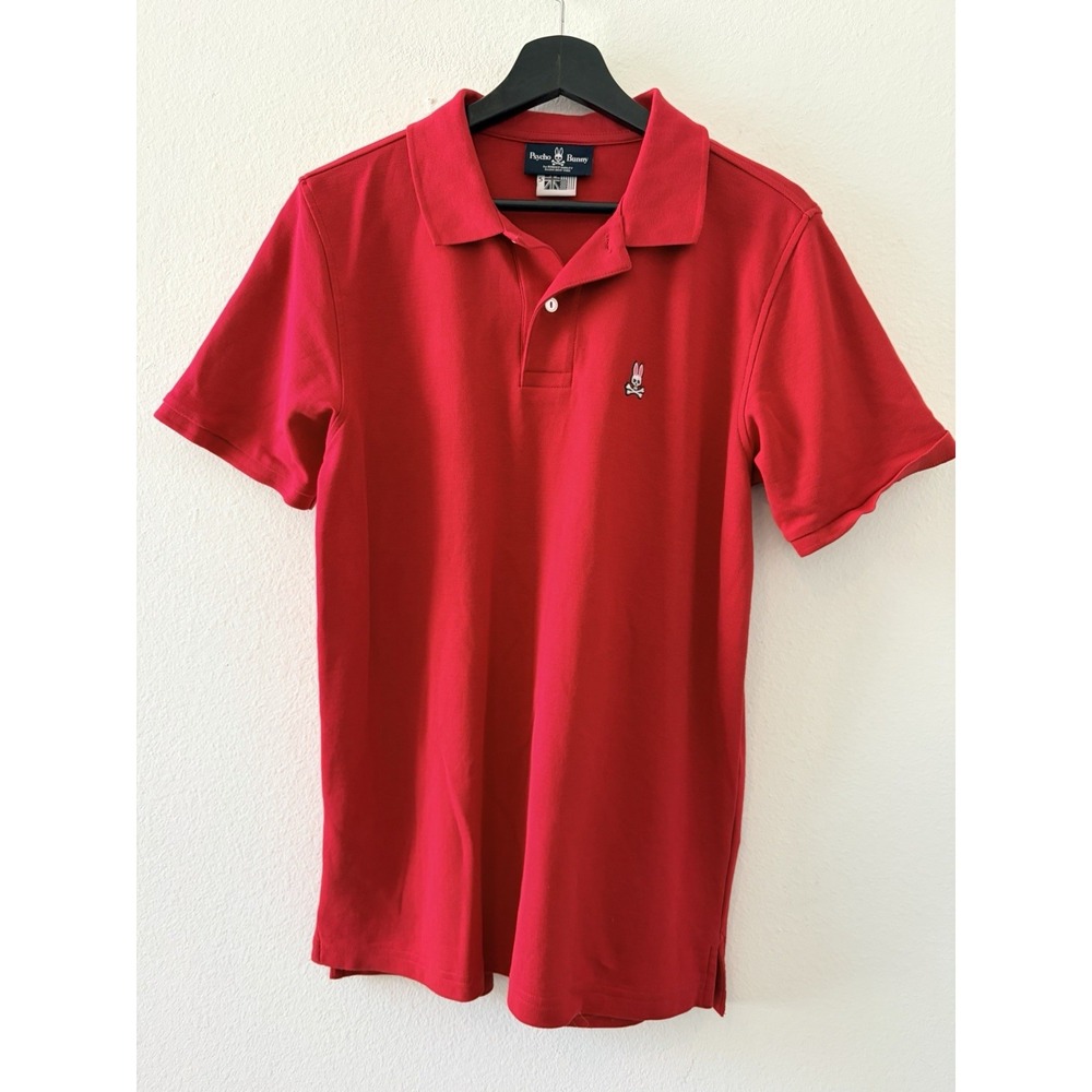 Psycho Bunny Polo Shirt Mens Large Red Short Sleeve Skull Logo Size 5